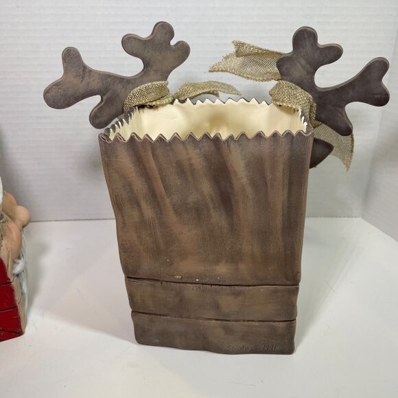 Vintage Handmade and painted Ceramic Santa & Reindeer Decorative Holiday Gift Ba - Picture 12 of 16